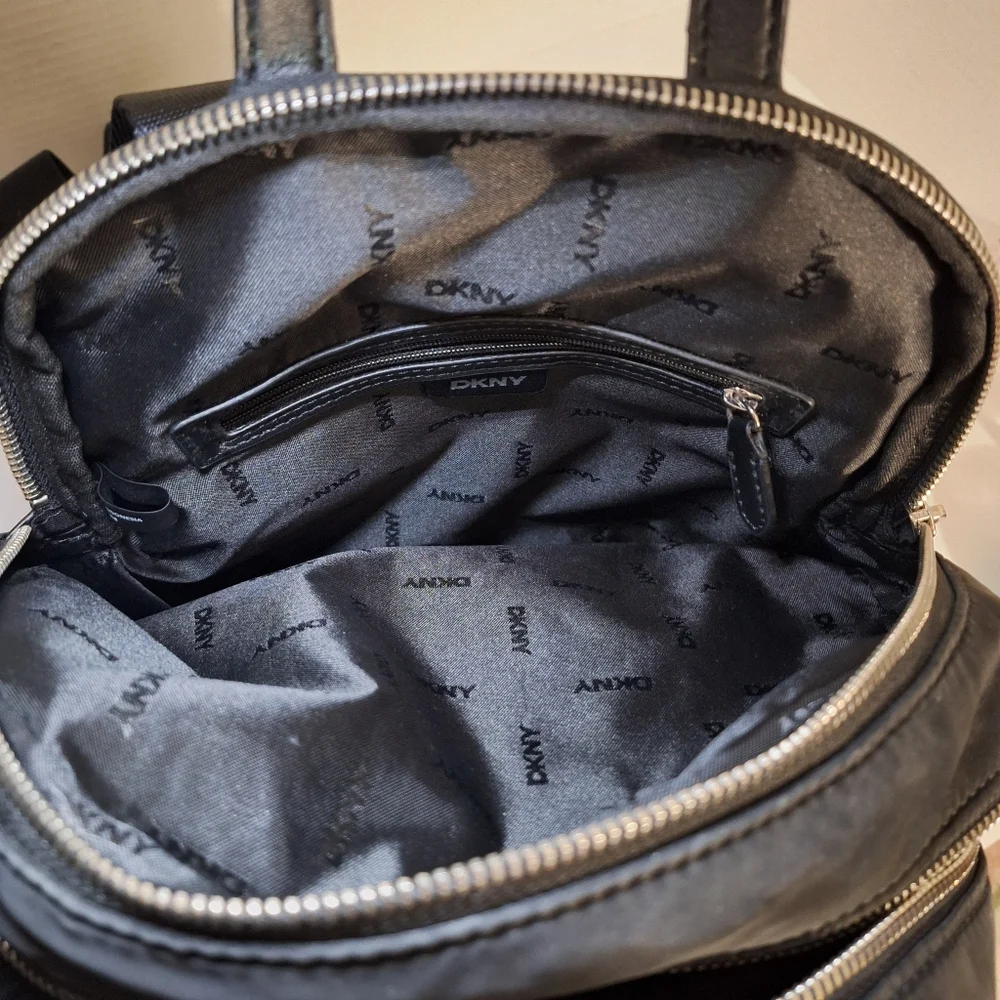 Dkny Black Faux Leather Soft Zip Multi Compartment Sport Backpack Guitar Strap